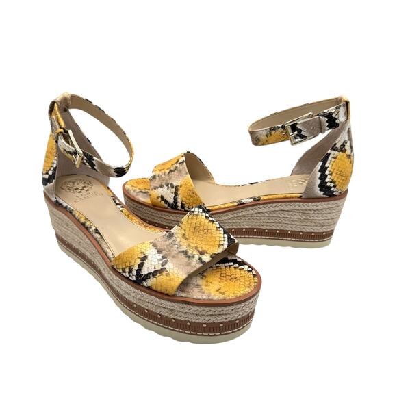 Vince Camuto Meestana Leather Textured Python Snake Platform Espadrille Sandals - Picture 1 of 9